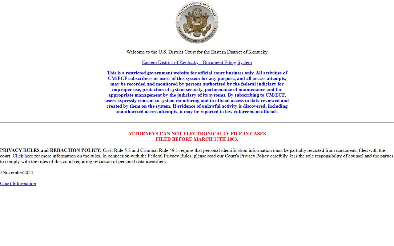 Mercer County court dockets Eastern District CM ECF reference