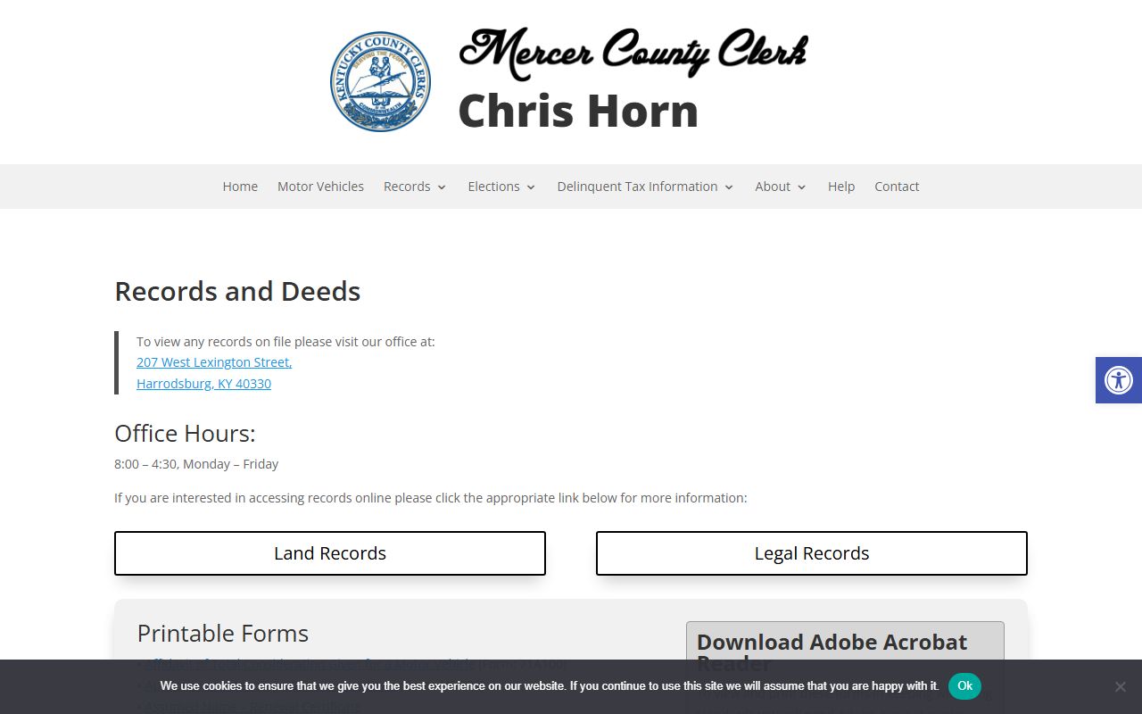 Mercer County court records County Clerk records page