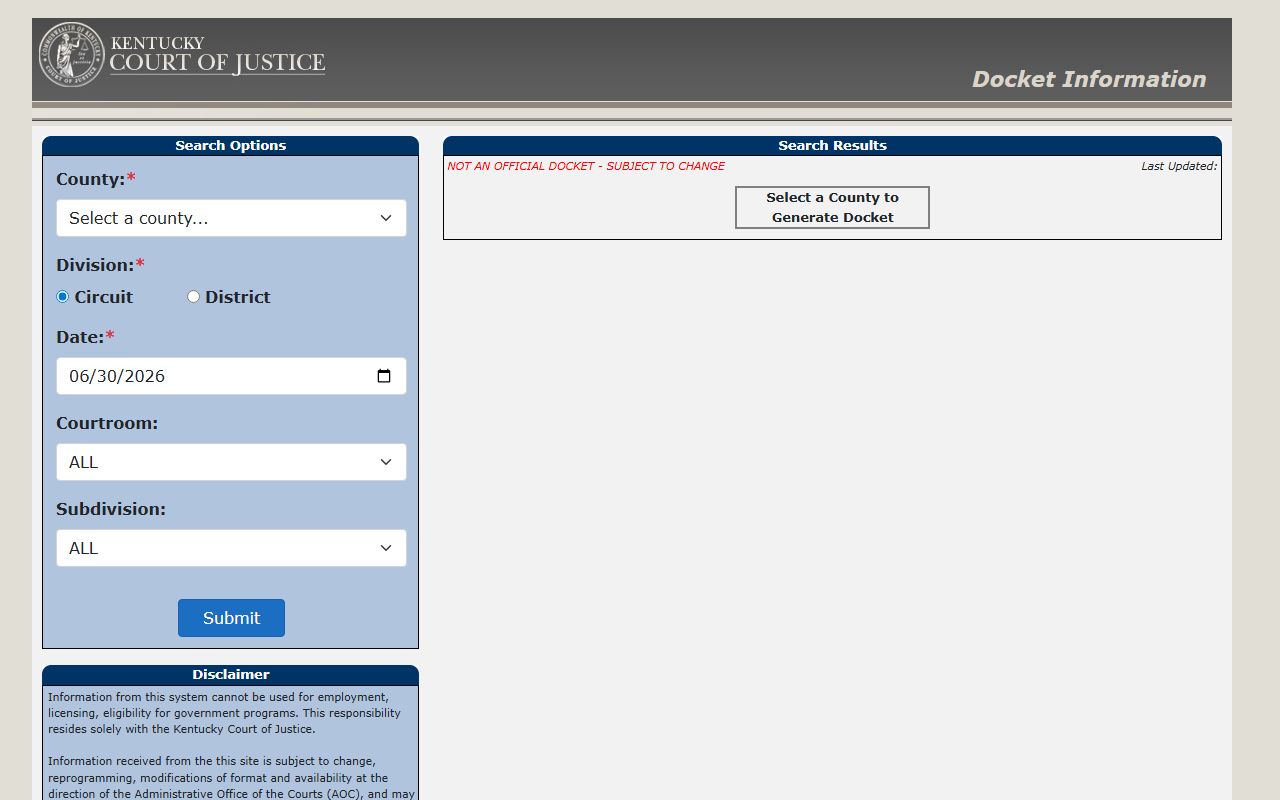 Mercer County court docket search portal