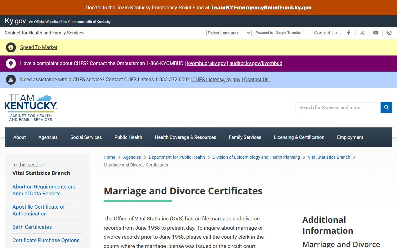 Mercer County marriage and divorce records Kentucky vital certificates